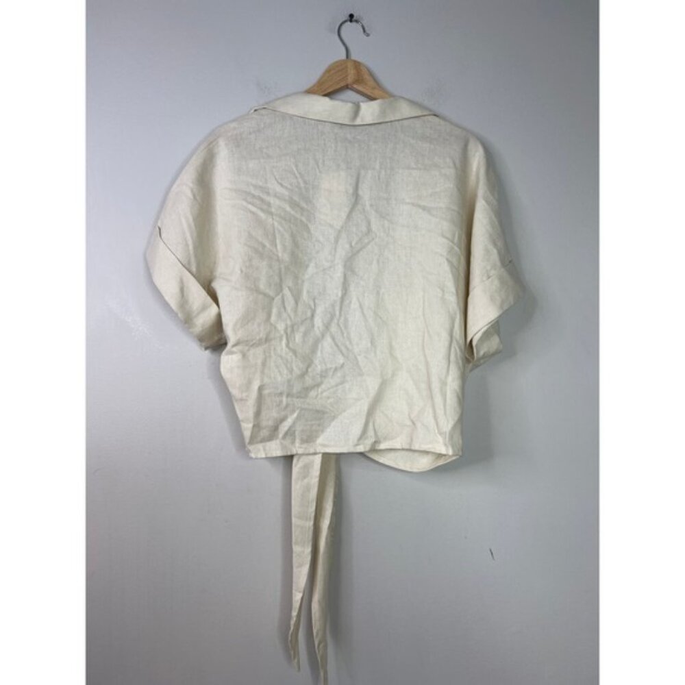 NWT Just Bee Queen Lightweight Linen Deep V-Neck Chiara Top Cream Size: Small - Picture 8 of 10